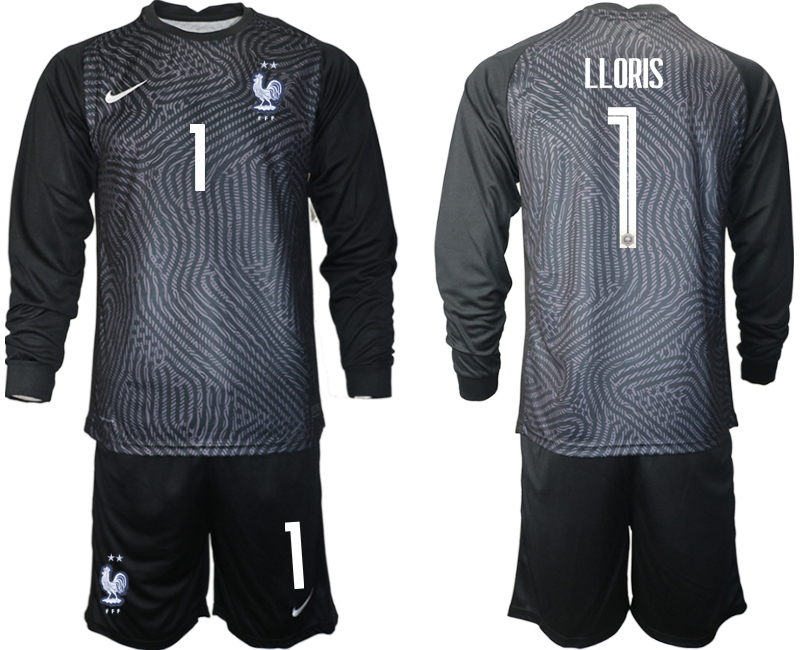 Men 2021 France black long sleeve goalkeeper #1 soccer jerseys